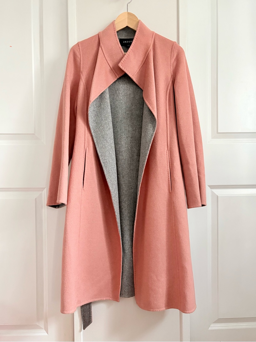Jaeger 100% Wool Pink Grey Double Face Wrap Coat S
